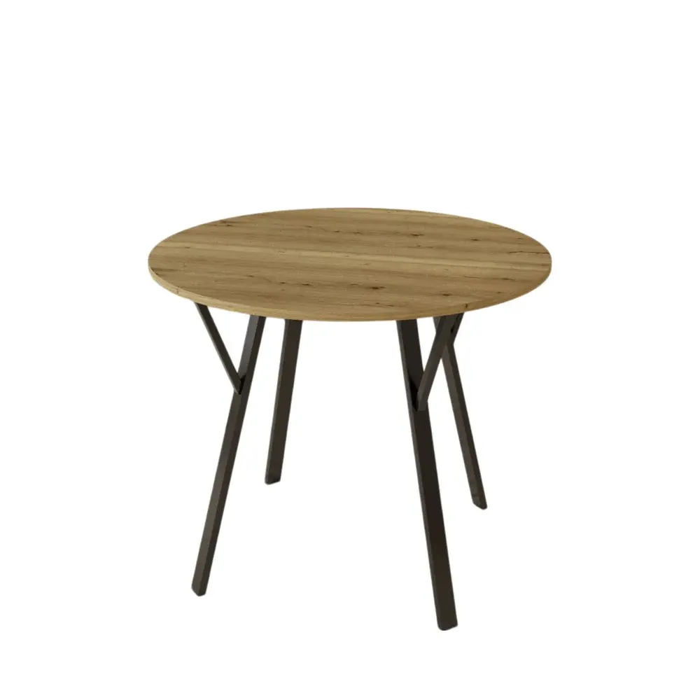 35.43 Inch Round Dining Table, Small Round Kitchen Table with Metal Black Legs, Brown (Table Only) Dining Table