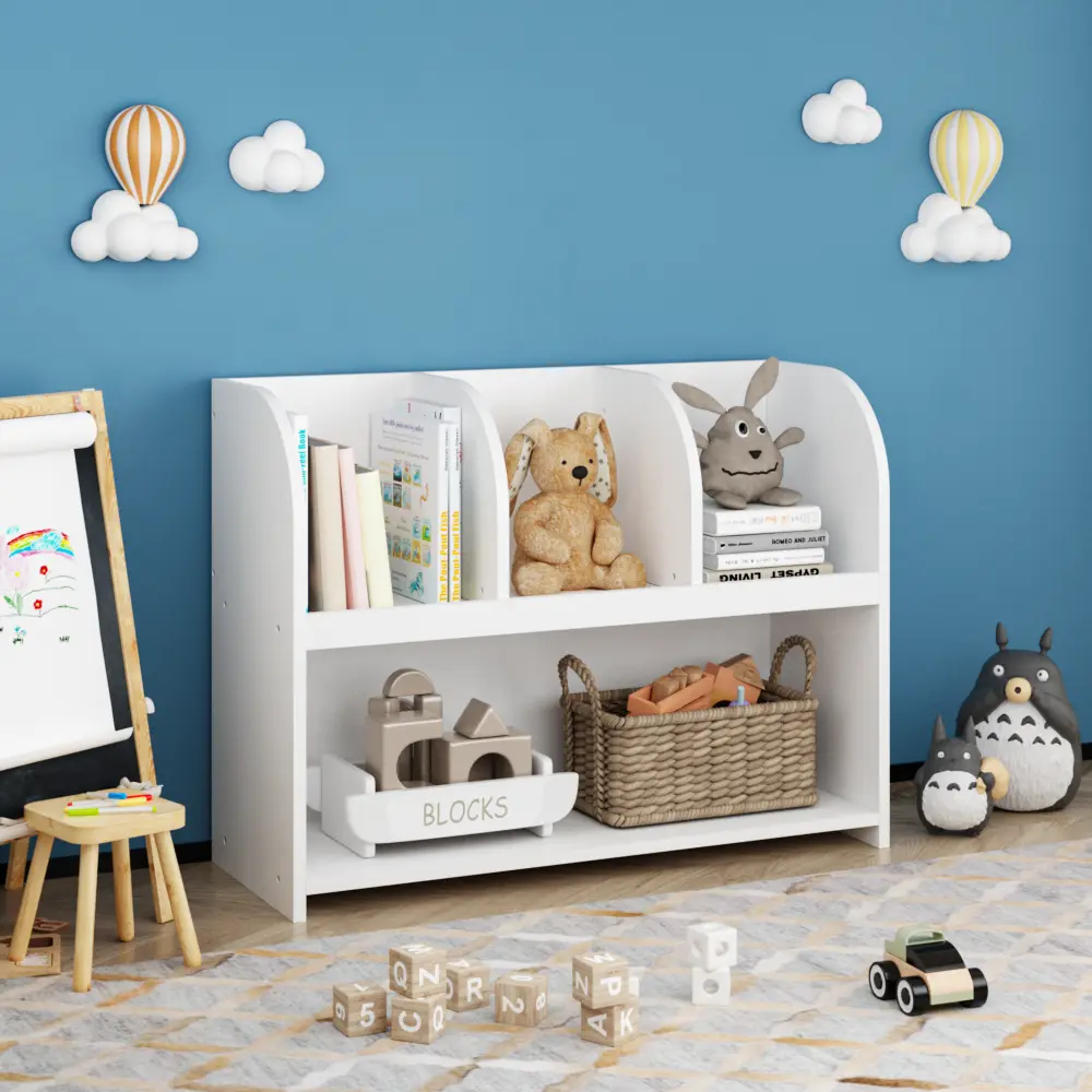 Kids Bookcase with 4 Compartments, Storage Bookshelf, Kids Room, Playroom, Nursery Toy Organizer Kids Bookshelf