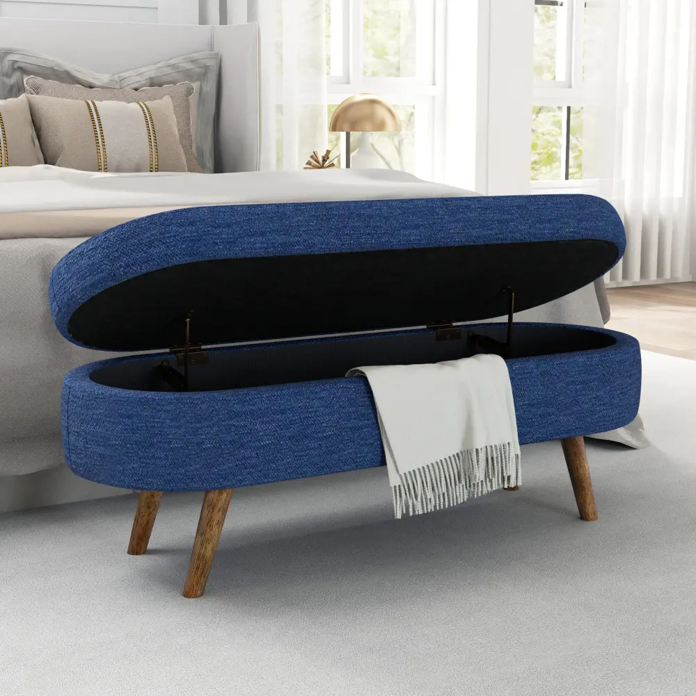 Ottoman Oval Storage Bench,Rubber Wood Legs,(43.5"x16"x16") Ottoman  Furniture  Stool Chair  Ottoman Storage  Bench