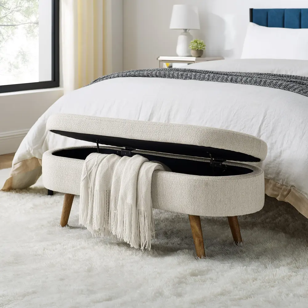 Ottoman Oval Storage Bench,Rubber Wood Legs,(43.5"x16"x16") Ottoman  Furniture  Stool Chair  Ottoman Storage  Bench