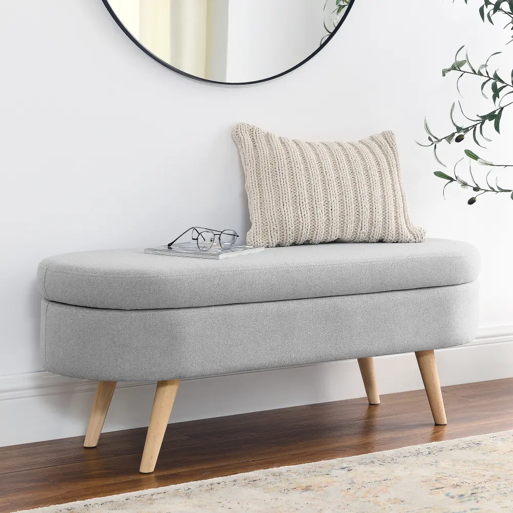 Ottoman Oval Storage Bench,Rubber Wood Legs,(43.5"x16"x16") Ottoman  Furniture  Stool Chair  Ottoman Storage  Bench