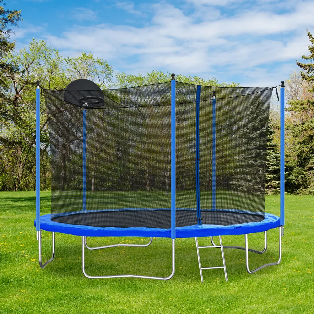12ft AdultandKids TrampolinewithBasketball Hoop,Outdoor TrampolinewithLadder andSafety Fence Net Trampoline for Kids  Trampoline