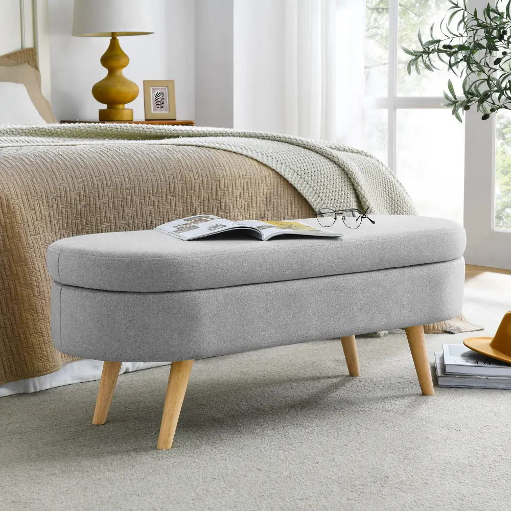 Ottoman Oval Storage Bench,Rubber Wood Legs,(43.5"x16"x16") Ottoman  Furniture  Stool Chair  Ottoman Storage  Bench