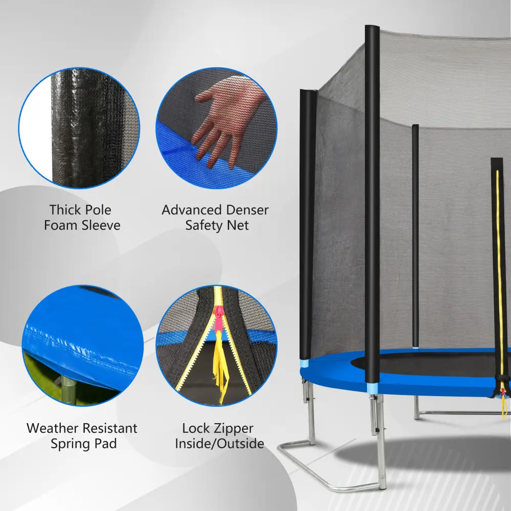 YC 8FT Trampoline Outer Net with Soft Basketball Board, Ball and Inflator(Blue) Trampoline  Trampoline for Kids