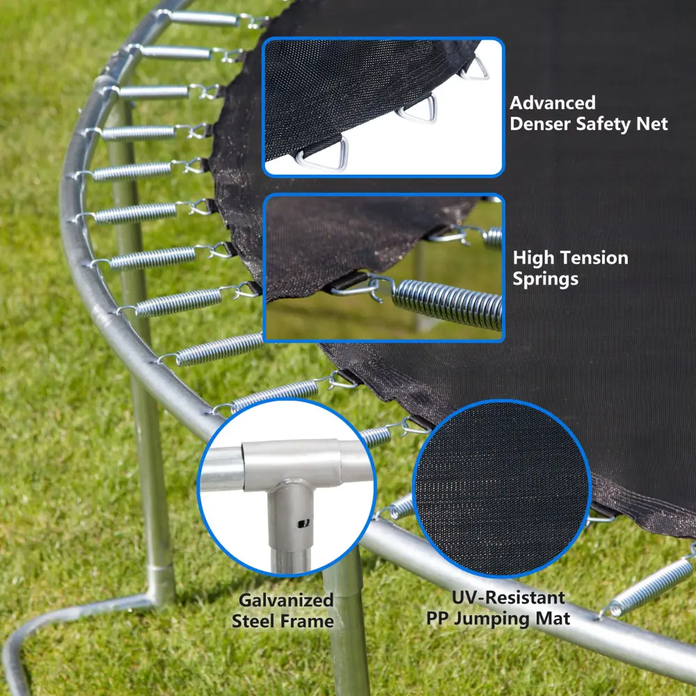 YC 8FT Trampoline Outer Net with Soft Basketball Board, Ball and Inflator(Blue) Trampoline  Trampoline for Kids