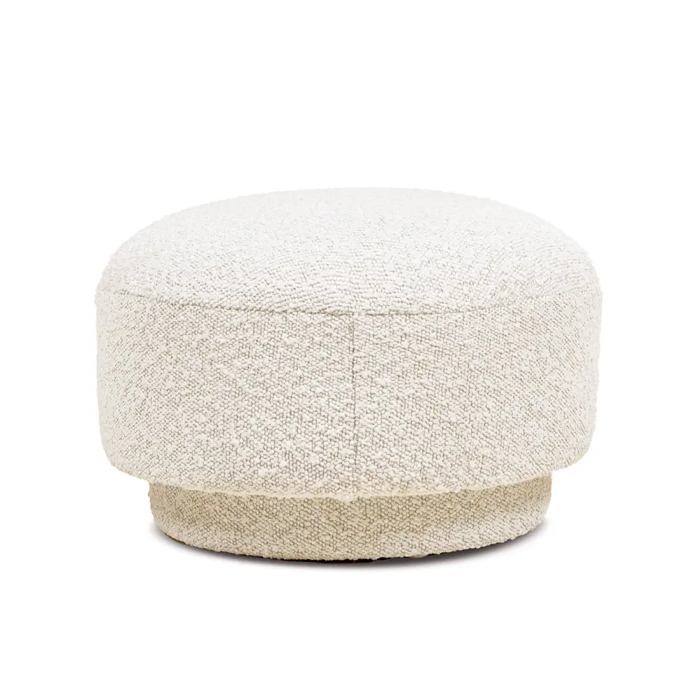 15" Mushroom Footstool Ottoman, Ivory White Boucle Stool