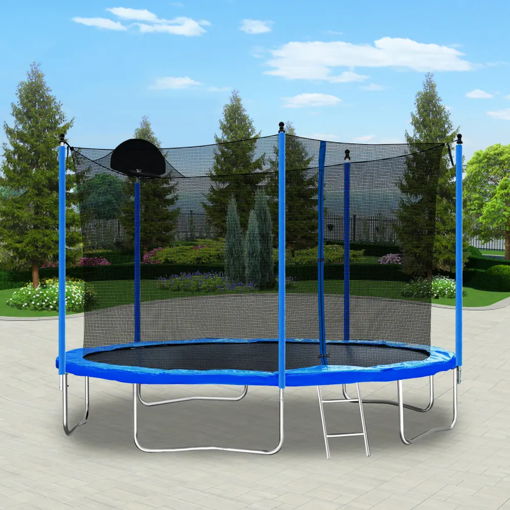 12ft AdultandKids TrampolinewithBasketball Hoop,Outdoor TrampolinewithLadder andSafety Fence Net Trampoline for Kids  Trampoline
