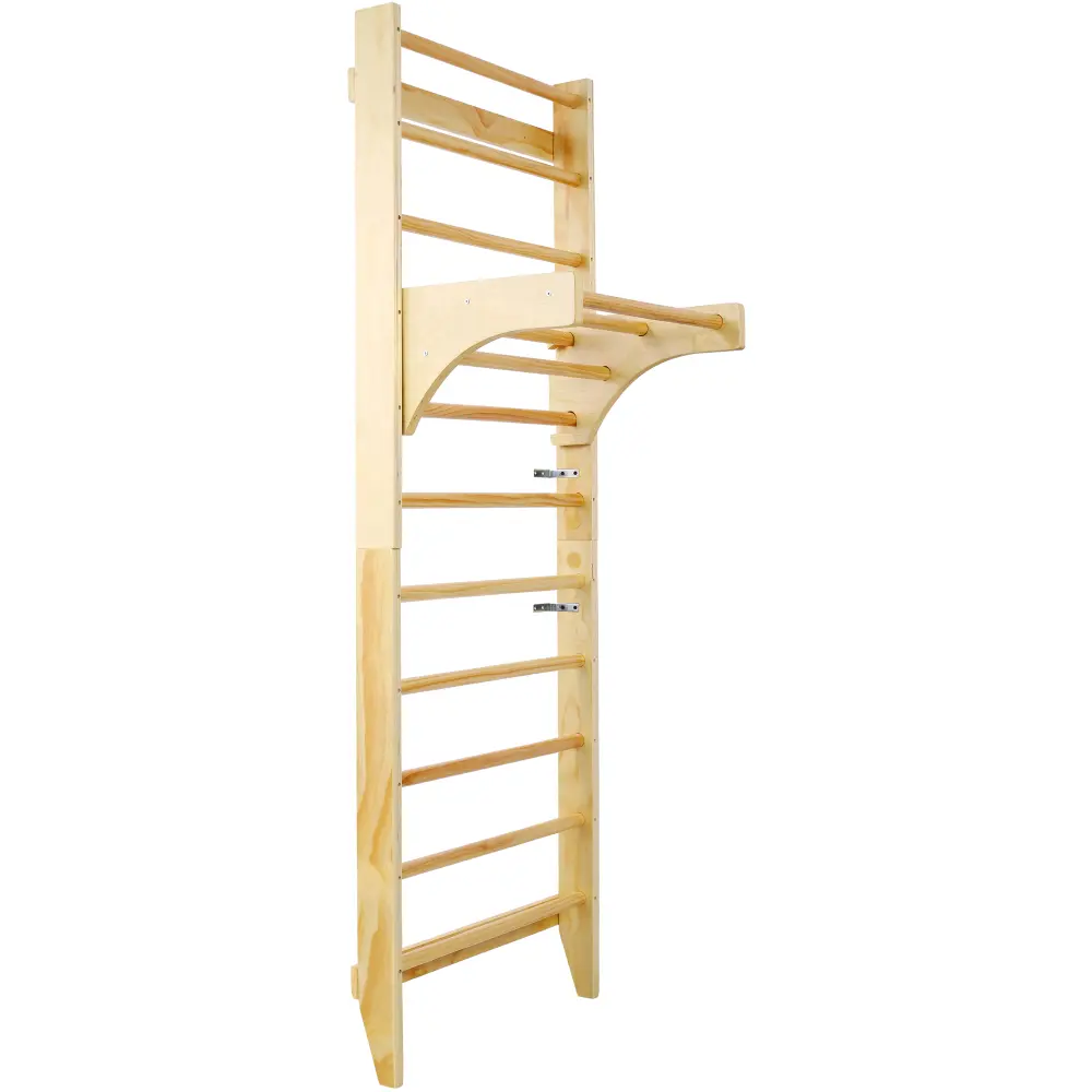 Wooden Swedish Ladder, Stall Bars Set for Physical Therapy & Gymnastics (with Adjustable Pull-up Bar) Pull Up  Fitness