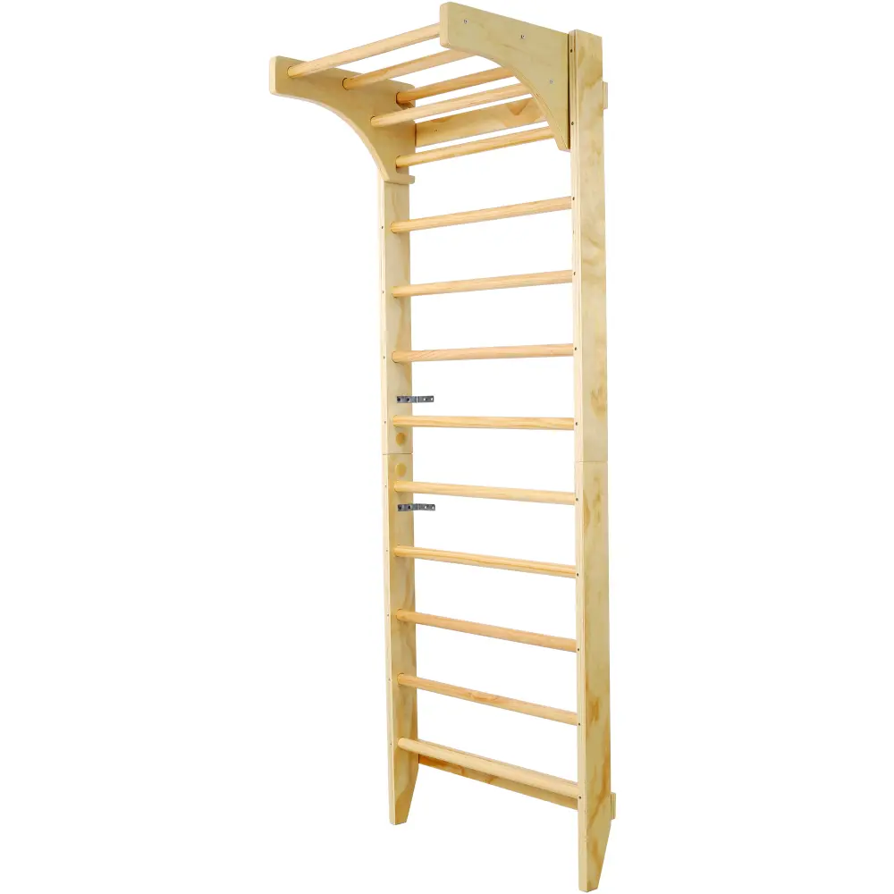 Wooden Swedish Ladder, Stall Bars Set for Physical Therapy & Gymnastics (with Adjustable Pull-up Bar) Pull Up  Fitness