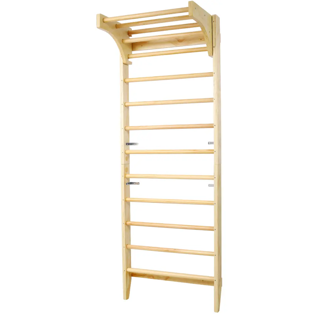 Wooden Swedish Ladder, Stall Bars Set for Physical Therapy & Gymnastics (with Adjustable Pull-up Bar) Pull Up  Fitness
