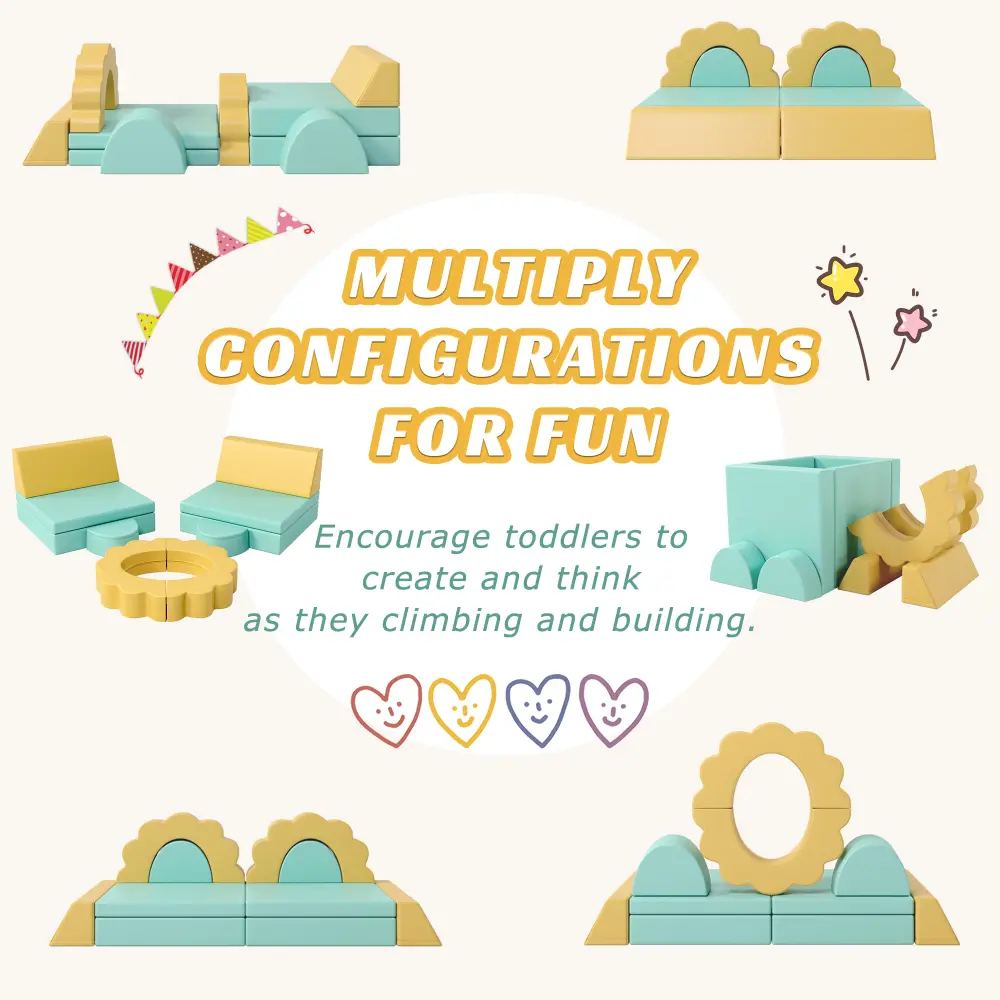 10PCS Kids Couch for Playroom, Baby Climbing and Crawl Foam Play Set, Foam Climbing Blocks Convertible Sofa ,Kids Play Couch