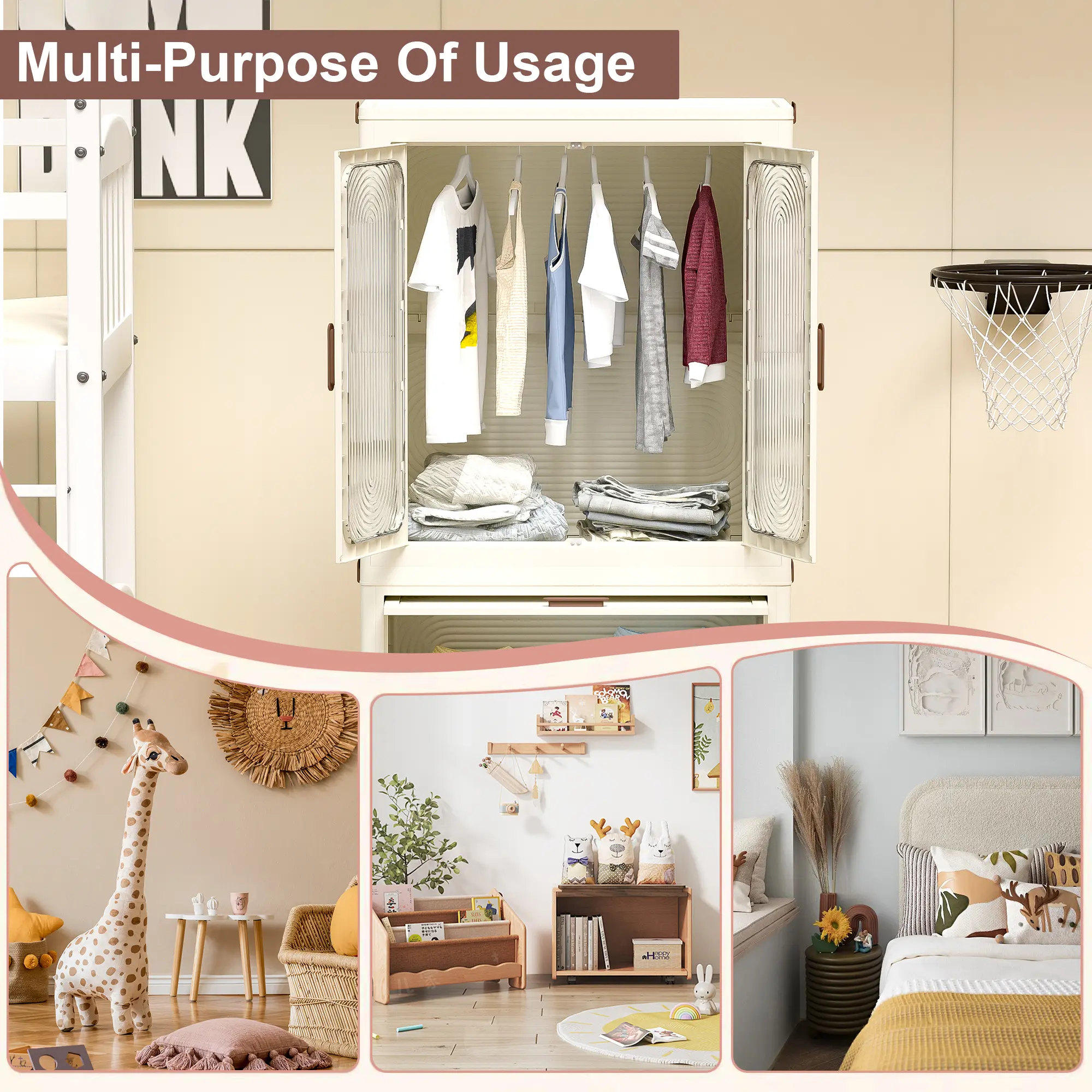 Portable Wardrobe Closet Clothes Storage Organizer with 4 Cubes and Hanging Rod, 10 Hangers Wardrobe  Wardrobes