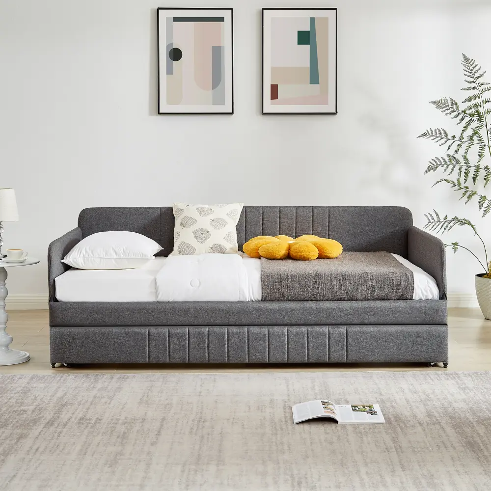 Daybed, Sofa Bed Metal Framed with Trundle Twin Size, Grey, 78.4''w X 41''d X 29.8''h. Living Room Furniture  Sofa