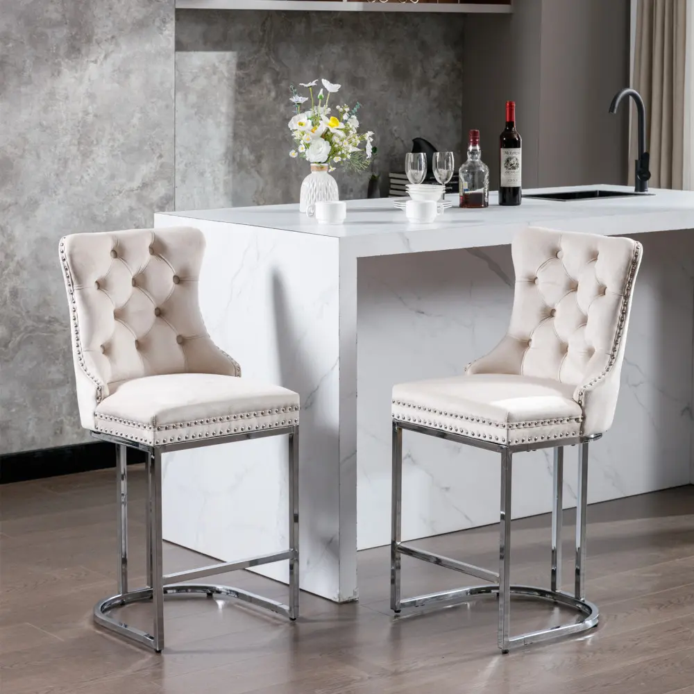 25" Counter Height Bar Stools Set of 2, Modern Velvet Bar Stools Counter Stool  Bar Stool  Bar Stools  Bar Stools for Kitchen