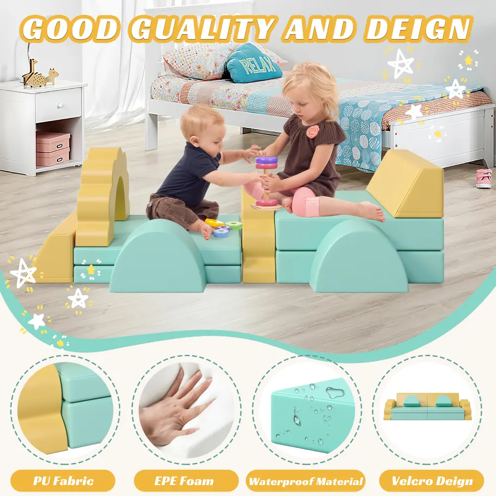 10PCS Kids Couch for Playroom, Baby Climbing and Crawl Foam Play Set, Foam Climbing Blocks Convertible Sofa ,Kids Play Couch