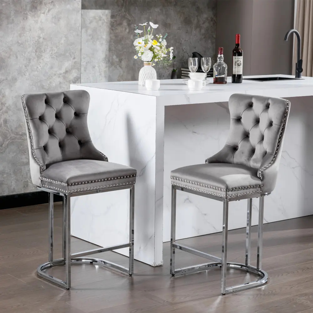25" Counter Height Bar Stools Set of 2, Modern Velvet Bar Stools Counter Stool  Bar Stool  Bar Stools  Bar Stools for Kitchen