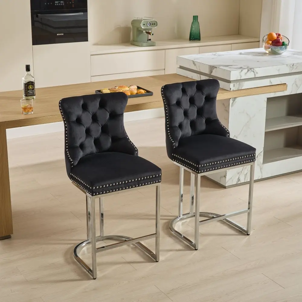 25" Counter Height Bar Stools Set of 2, Modern Velvet Bar Stools Counter Stool  Bar Stool  Bar Stools  Bar Stools for Kitchen