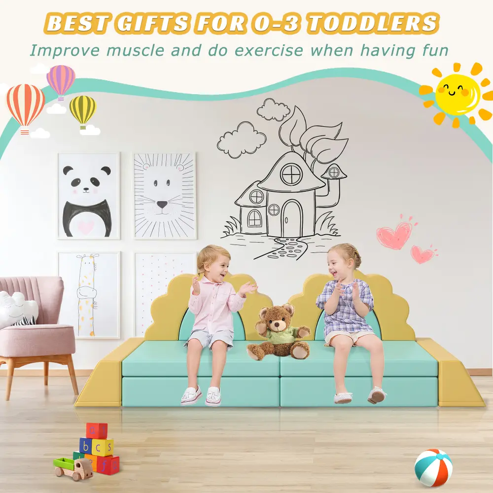 10PCS Kids Couch for Playroom, Baby Climbing and Crawl Foam Play Set, Foam Climbing Blocks Convertible Sofa ,Kids Play Couch