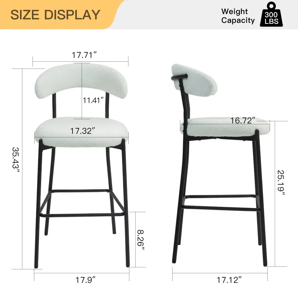 26" Counter Height Bar Stool, Kitchen Island Counter Bar Stool with Black Powder Coated Base and Footrest Bar Stool
