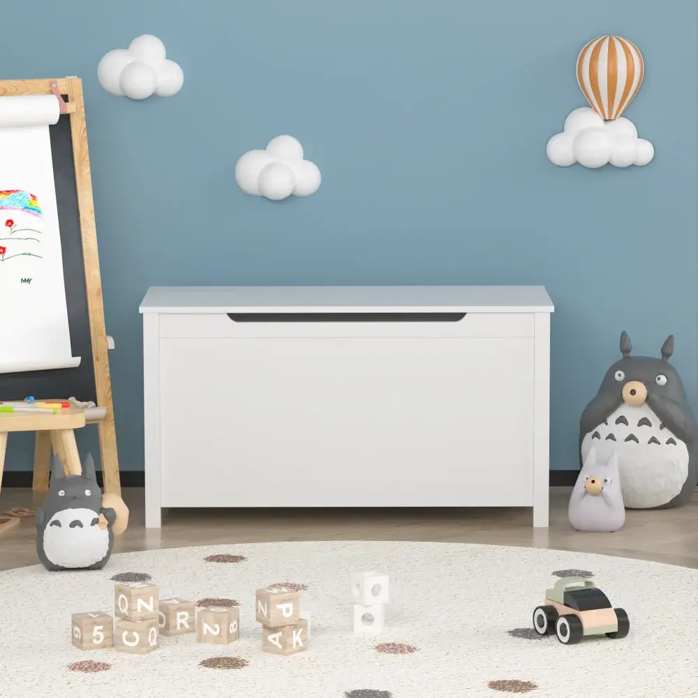 Kids Wooden Toy Box Storage with Safety Hinged Lid for Ages 2+ (White)  Storage Cabinet  Toy Storage