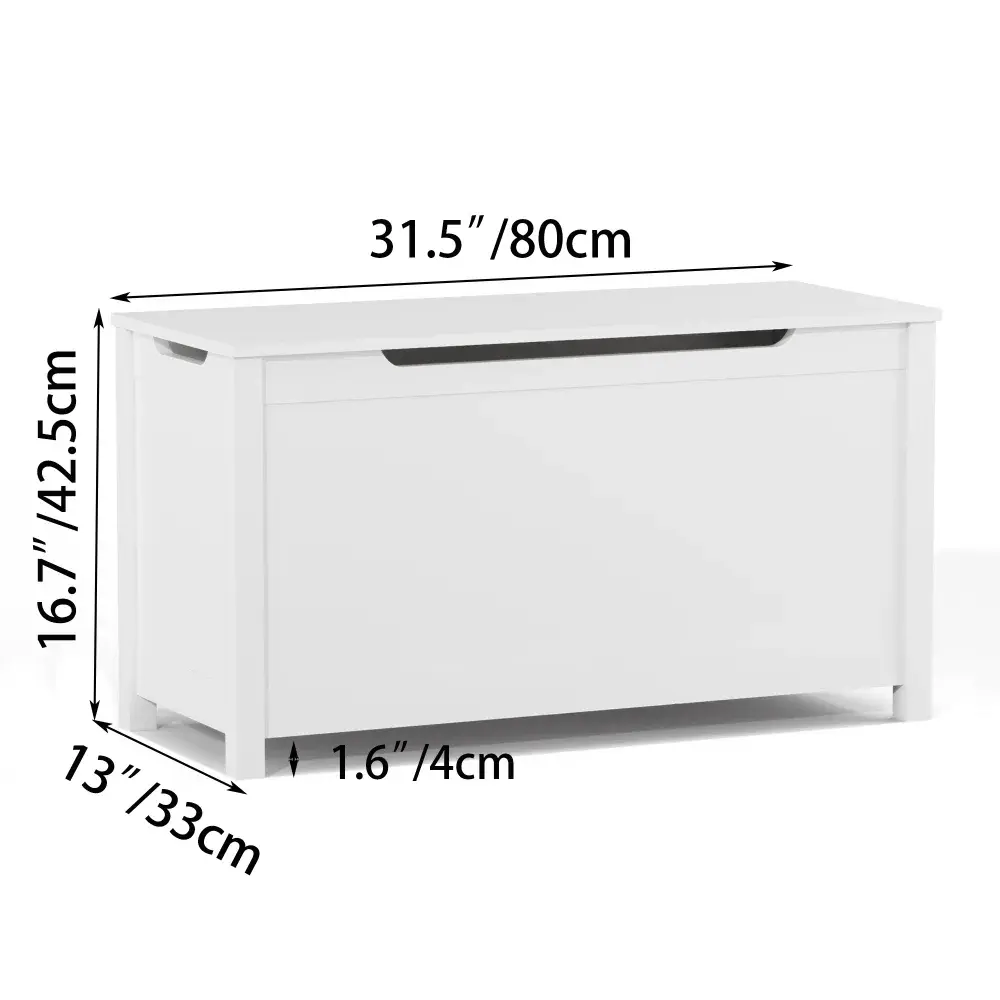 Kids Wooden Toy Box Storage with Safety Hinged Lid for Ages 2+ (White)  Storage Cabinet  Toy Storage