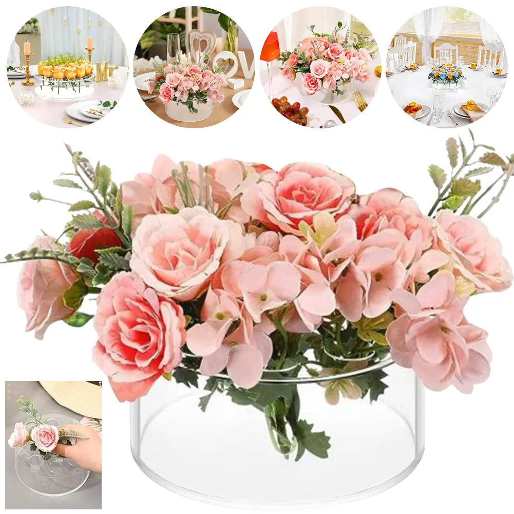 Clear Acrylic Flower Vase Round Decorative Vase Simple Table Floral Centerpiece Multifunction 12 Holes for Home & Wedding Decor