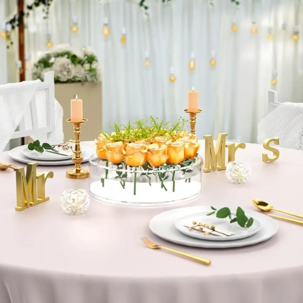 Clear Acrylic Flower Vase Round Decorative Vase Simple Table Floral Centerpiece Multifunction 12 Holes for Home & Wedding Decor