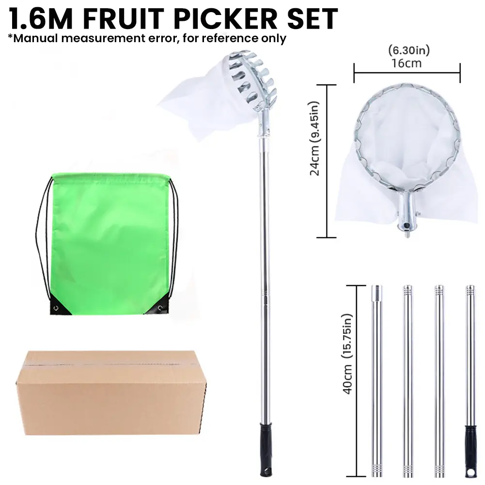 1.6-4M Fruit Picker Tool Metal Cherry Picker Tool Telescopic Pole Fruit Picker Basket Harvester Garden Hardware Tools for Apples