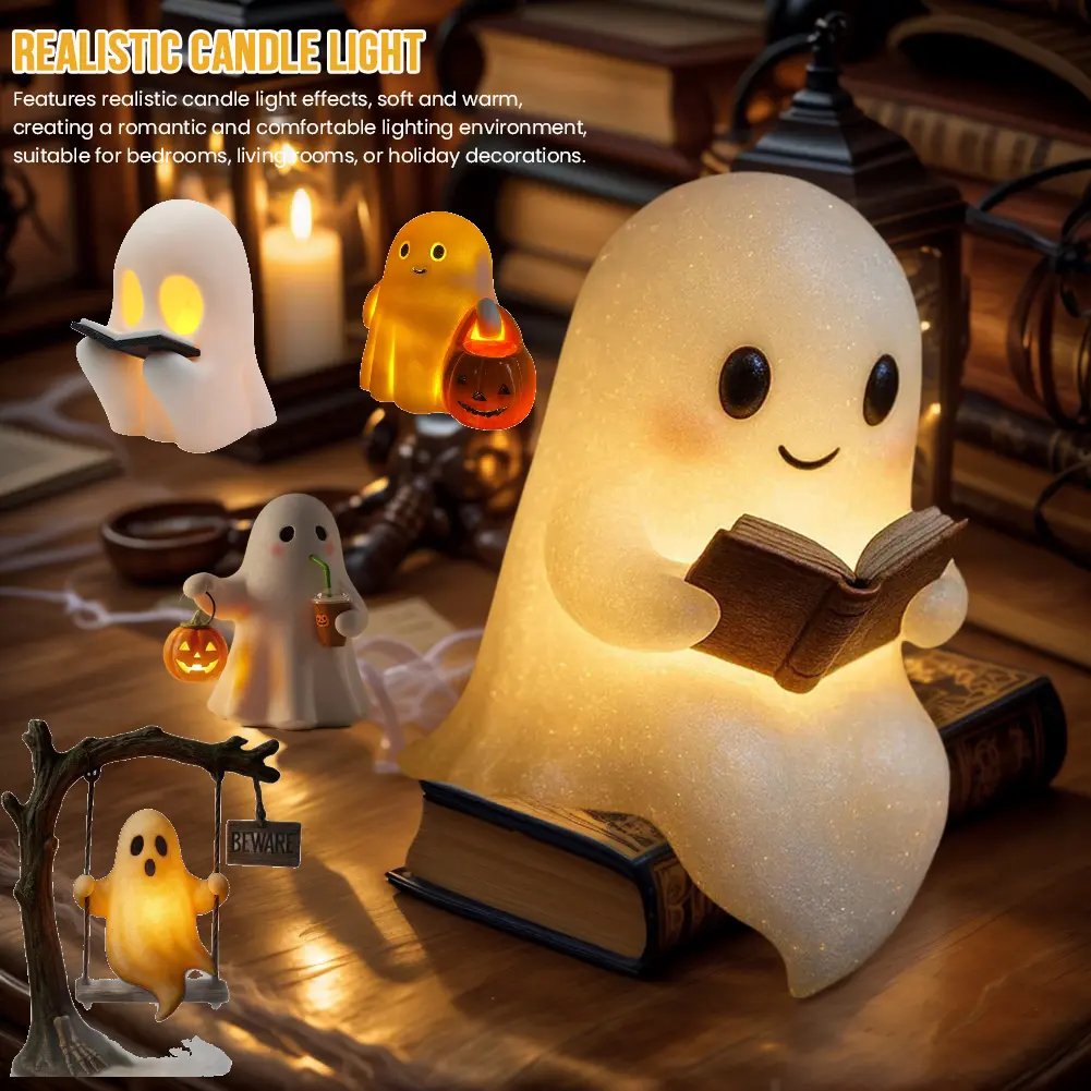 3D LED Ghost Night Light Halloween Ornament Figurine Small Table Lamp For Indoor Halloween Decorations Cute Cartoon Kid Gifts