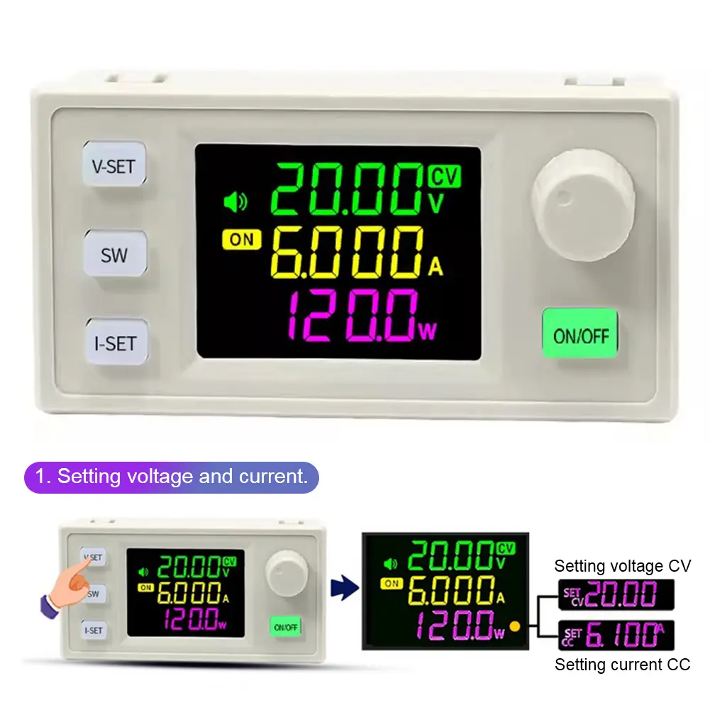 SK120X CNC DC 6-36V/0-36V DC DC Buck Boost Converter Boost/Buck Adjust Regulated Power Supply Module with LCD Display 120W USB