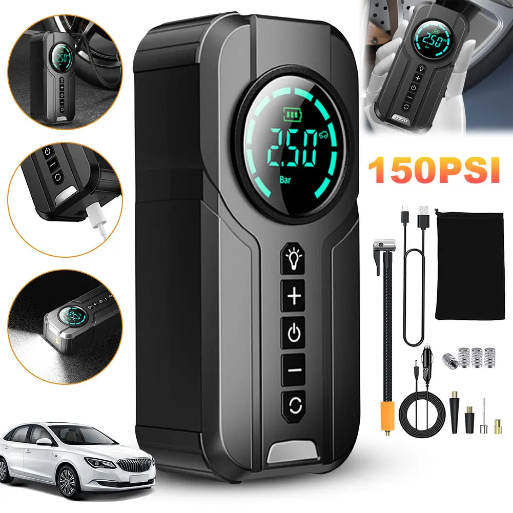Portable Car Air Compressor 12V 100W Electric Tire Inflator LCD Display Rechargeable Air Pump Digital Cordless Car Tyre Inflator