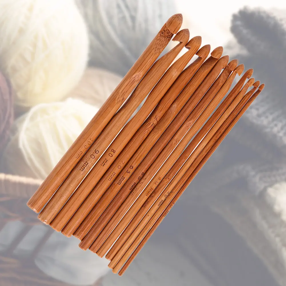 12 Size Bamboo Crochet Hooks Knitting Needles Crochet Needles for Crocheting Chunky Yarn Rugs Blankets