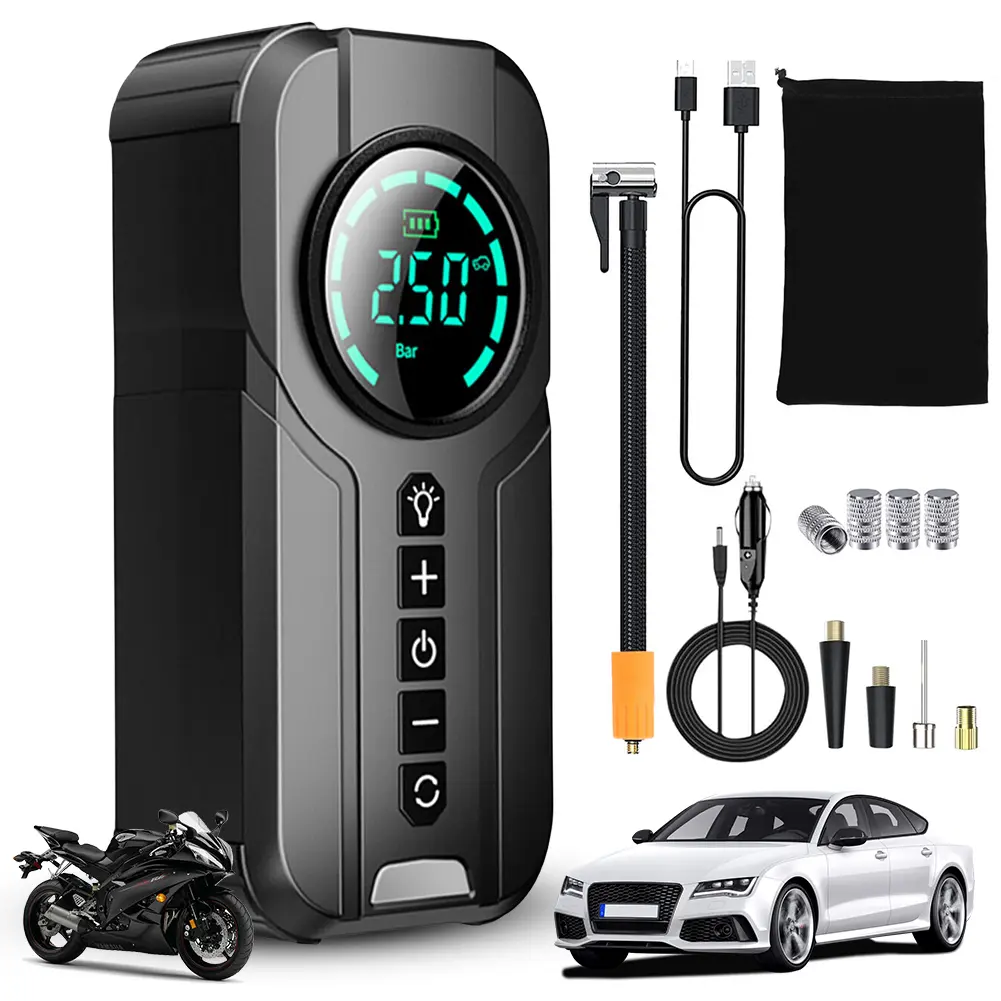 Portable Car Air Compressor 12V 100W Electric Tire Inflator LCD Display Rechargeable Air Pump Digital Cordless Car Tyre Inflator