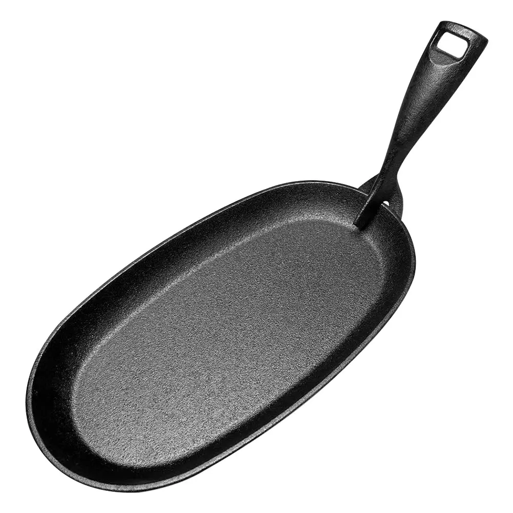 10.6 X 6.89in Cast Iron Sizzler Pan Oval Shape Steak Plate Fajita Skillet Sizzle Griddle Fajita Server Plate for Home Restaurant