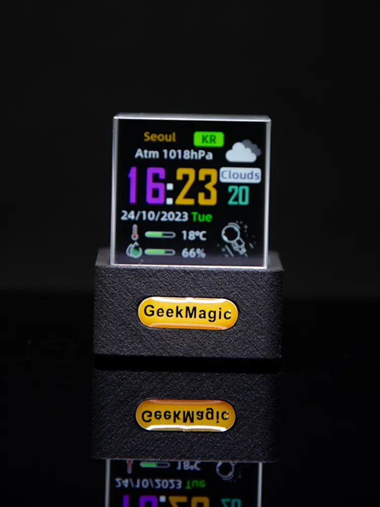 Crystal Cube Photo Display Holographic Desktop Smart Weather Station Digital Clock with GIF Animations Album for Home Office