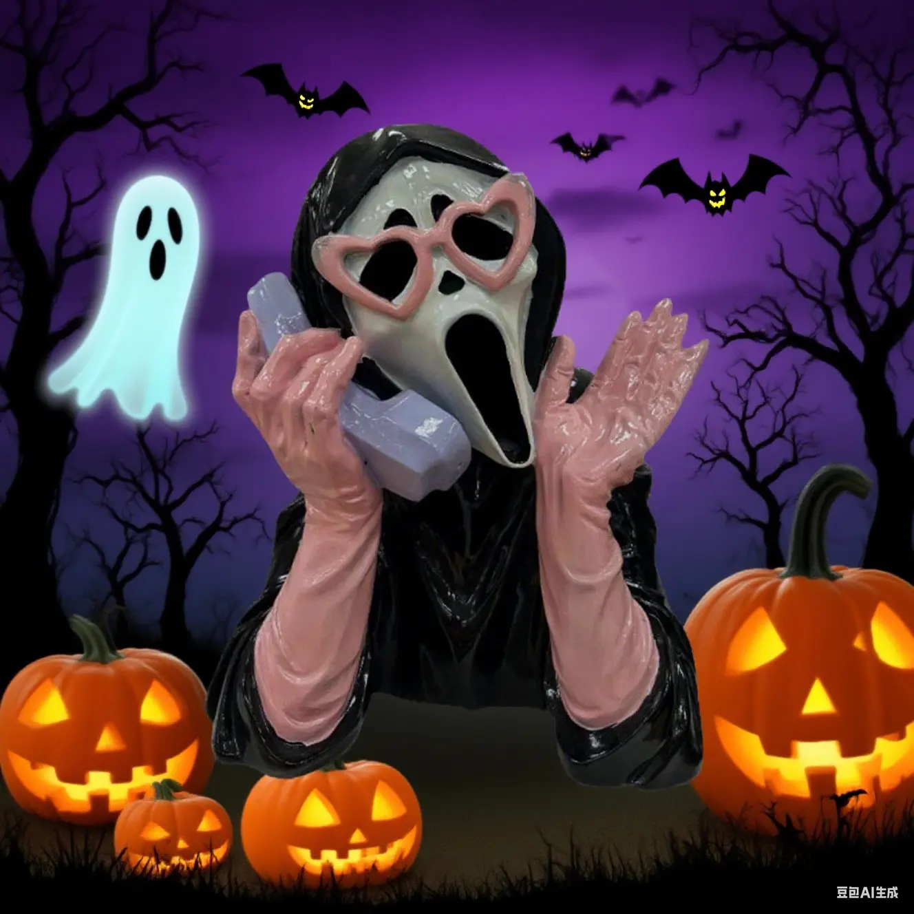 1PCS Pink Screaming Ghost Face Scary Skull Face Decor Halloween Party Props Horror Accessories Home Decoration Resin Ornaments
