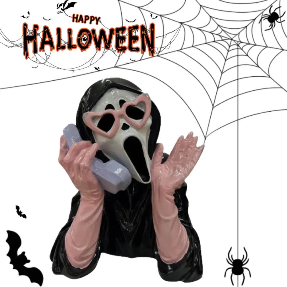 1PCS Pink Screaming Ghost Face Scary Skull Face Decor Halloween Party Props Horror Accessories Home Decoration Resin Ornaments