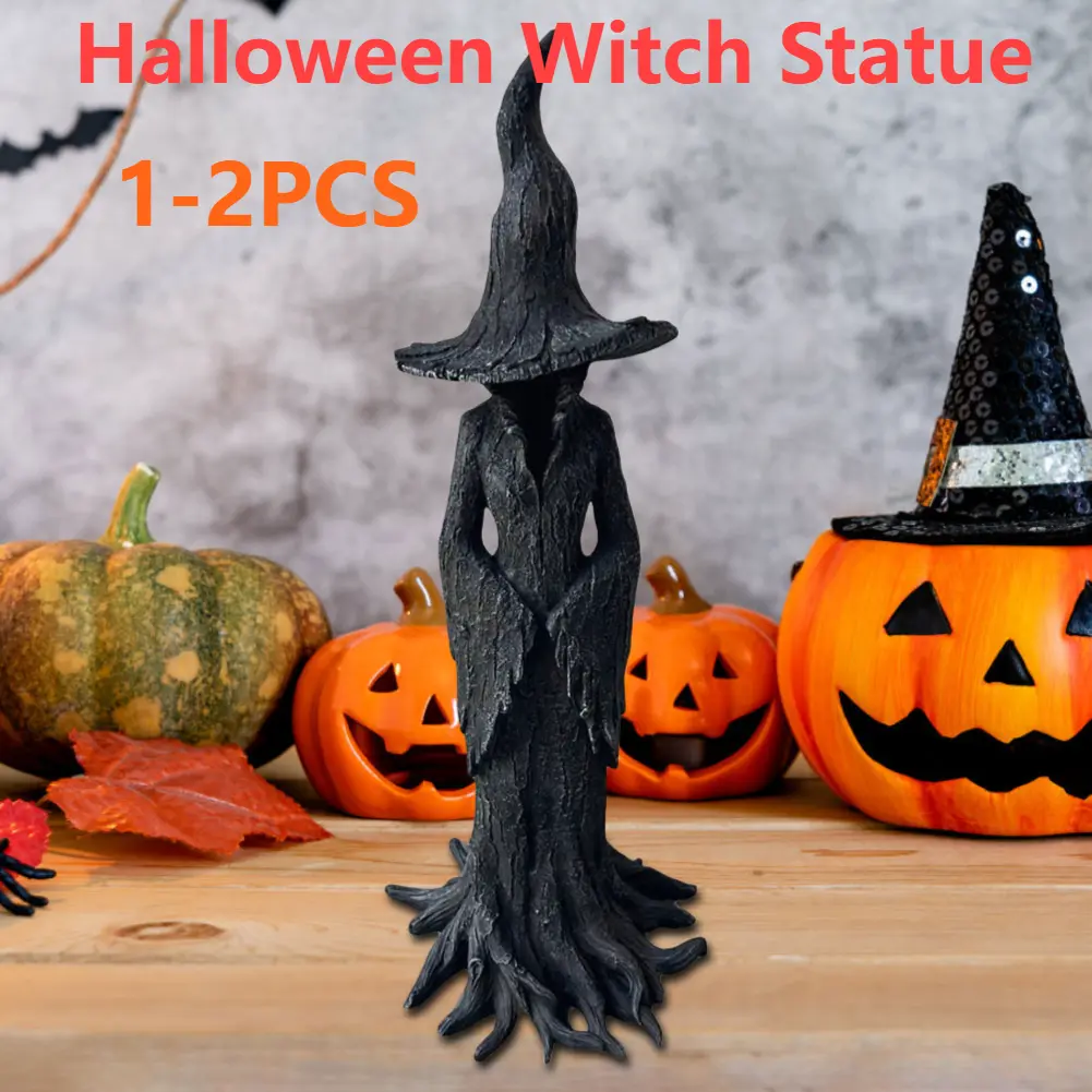 Witches Halloween Decorations Outdoor Cracker Barrel Witch Statue Gothic Halloween Resin Figurine Dark Fantasy Home Ornaments