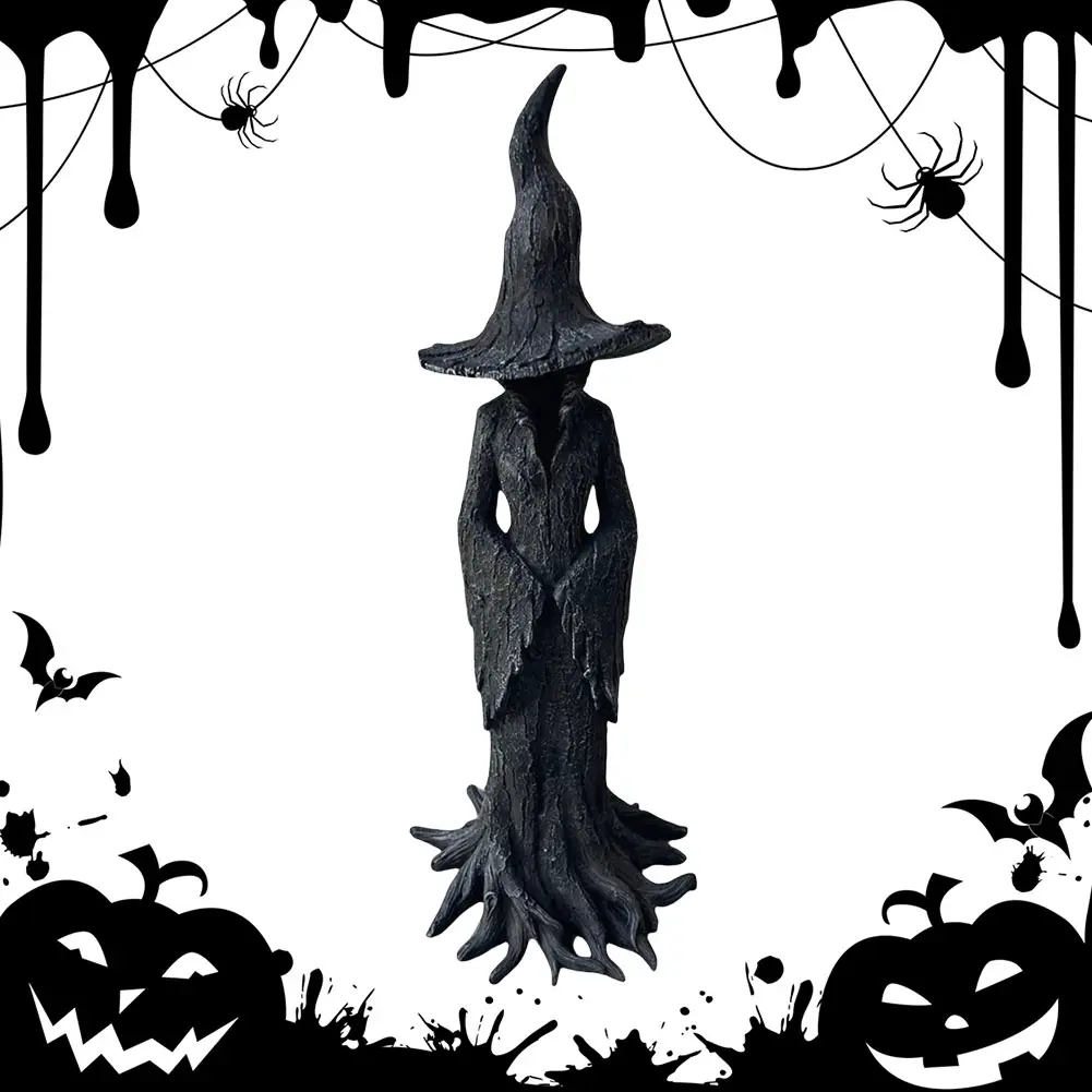 Witches Halloween Decorations Outdoor Cracker Barrel Witch Statue Gothic Halloween Resin Figurine Dark Fantasy Home Ornaments