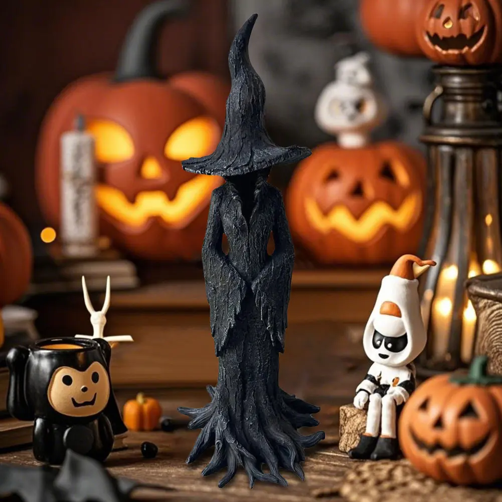 Witches Halloween Decorations Outdoor Cracker Barrel Witch Statue Gothic Halloween Resin Figurine Dark Fantasy Home Ornaments