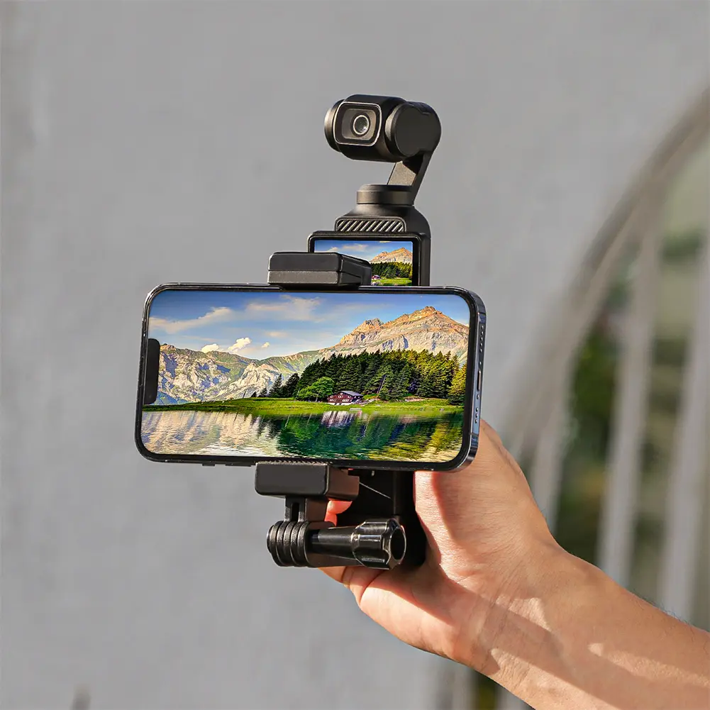 Front Phone Holder Clip Handheld Shooting Expansion Adapter with 1/4inch Screw Camera Phone Mount for DJI Osmo Pocket 3