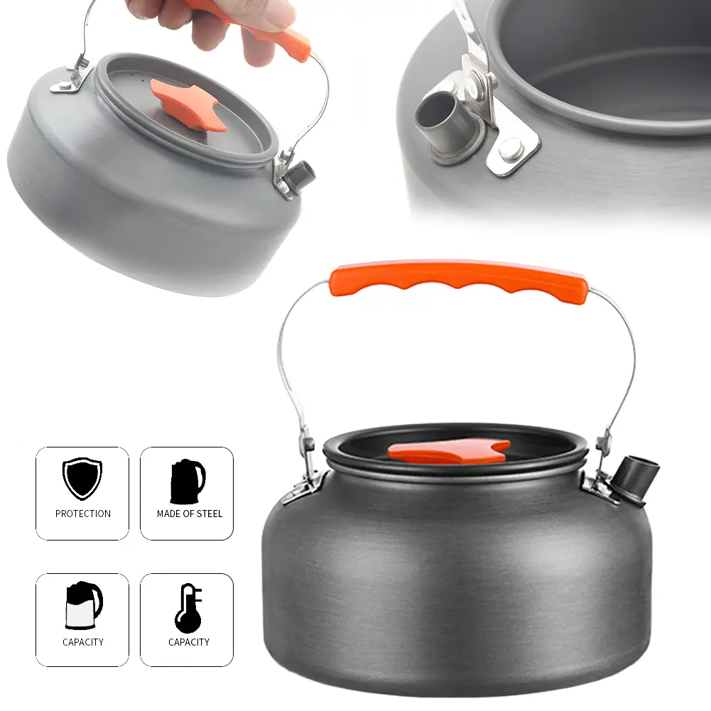 0.8/1.6L Camping Kettle Lightweight Water Kettle Anti Scald Handle Coffee Pot Portable Camping Teapot for Fishing Mountaineering