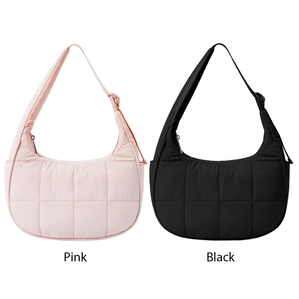 Puffer Crescent Bag for Women Quilted Shoulder Bag Nylon Adjustable Strap Shoulder Purse Hobo Bag for Work Travel