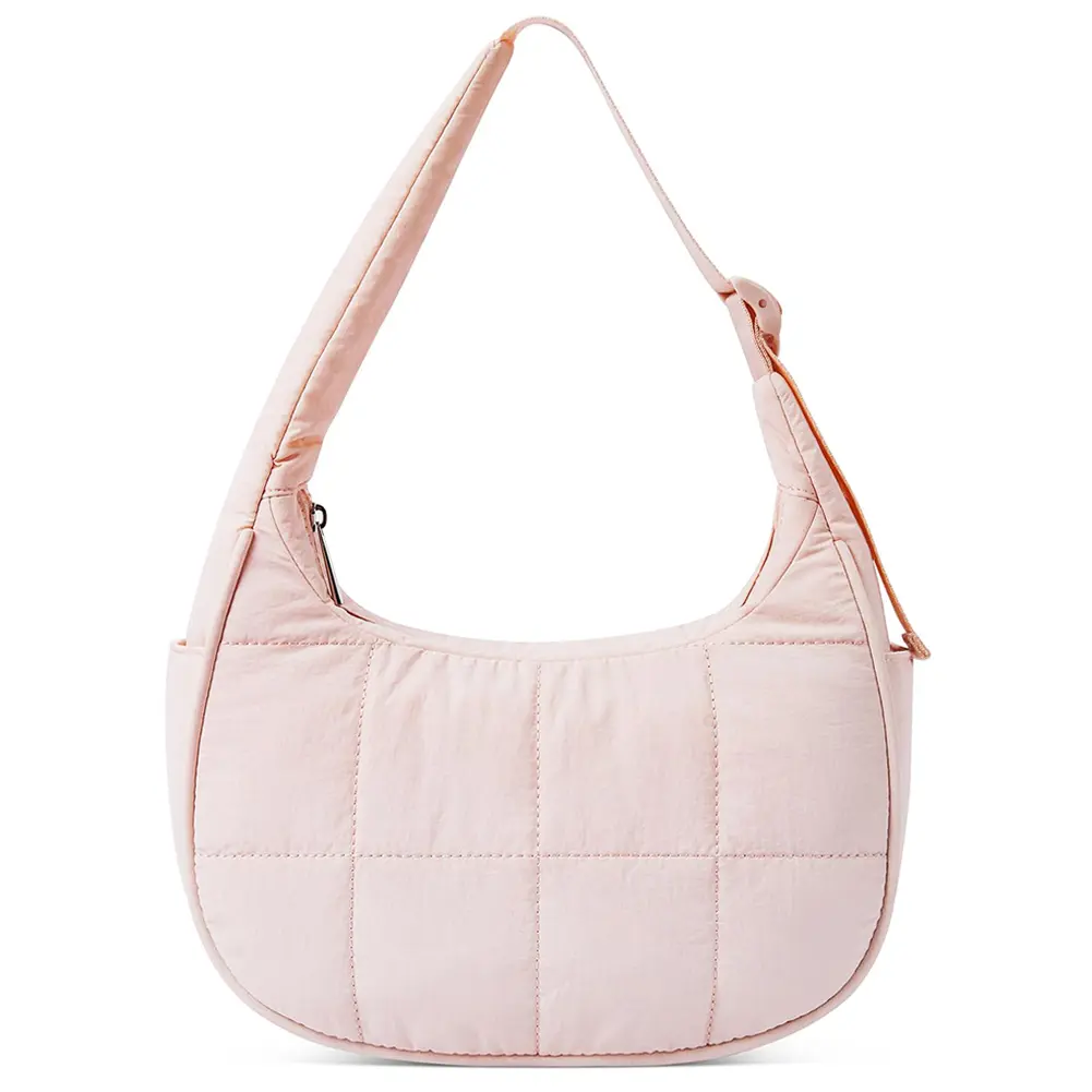 Puffer Crescent Bag for Women Quilted Shoulder Bag Nylon Adjustable Strap Shoulder Purse Hobo Bag for Work Travel