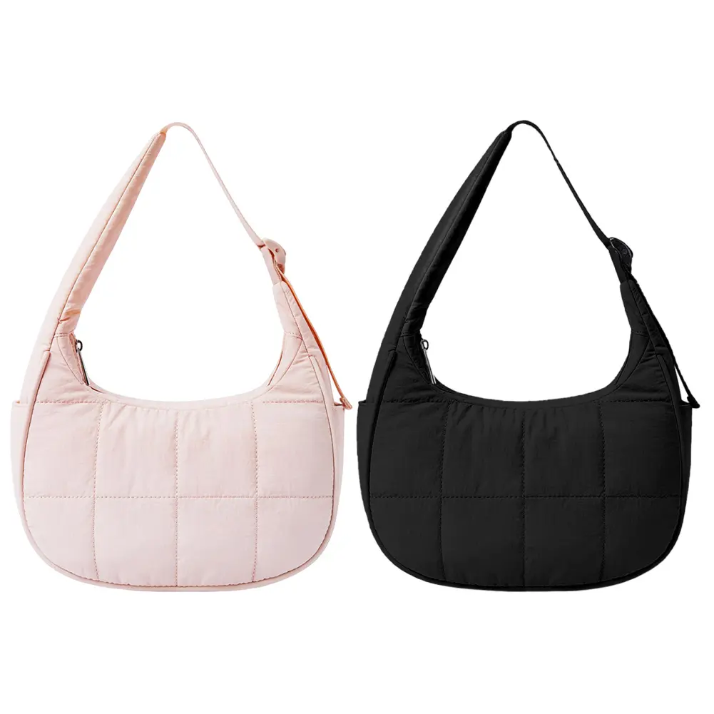 Puffer Crescent Bag for Women Quilted Shoulder Bag Nylon Adjustable Strap Shoulder Purse Hobo Bag for Work Travel
