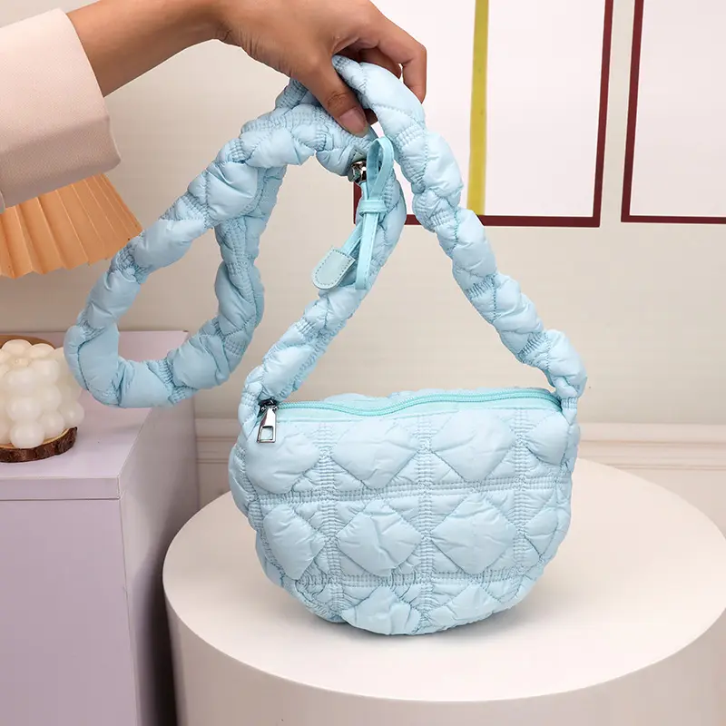 Crossbody Bag for Women Quilted Shoulder Bag Puffer Drawstring Strap Hobo Bag Clutch Purse for Travel Shopping