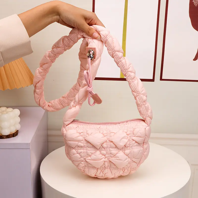 Crossbody Bag for Women Quilted Shoulder Bag Puffer Drawstring Strap Hobo Bag Clutch Purse for Travel Shopping