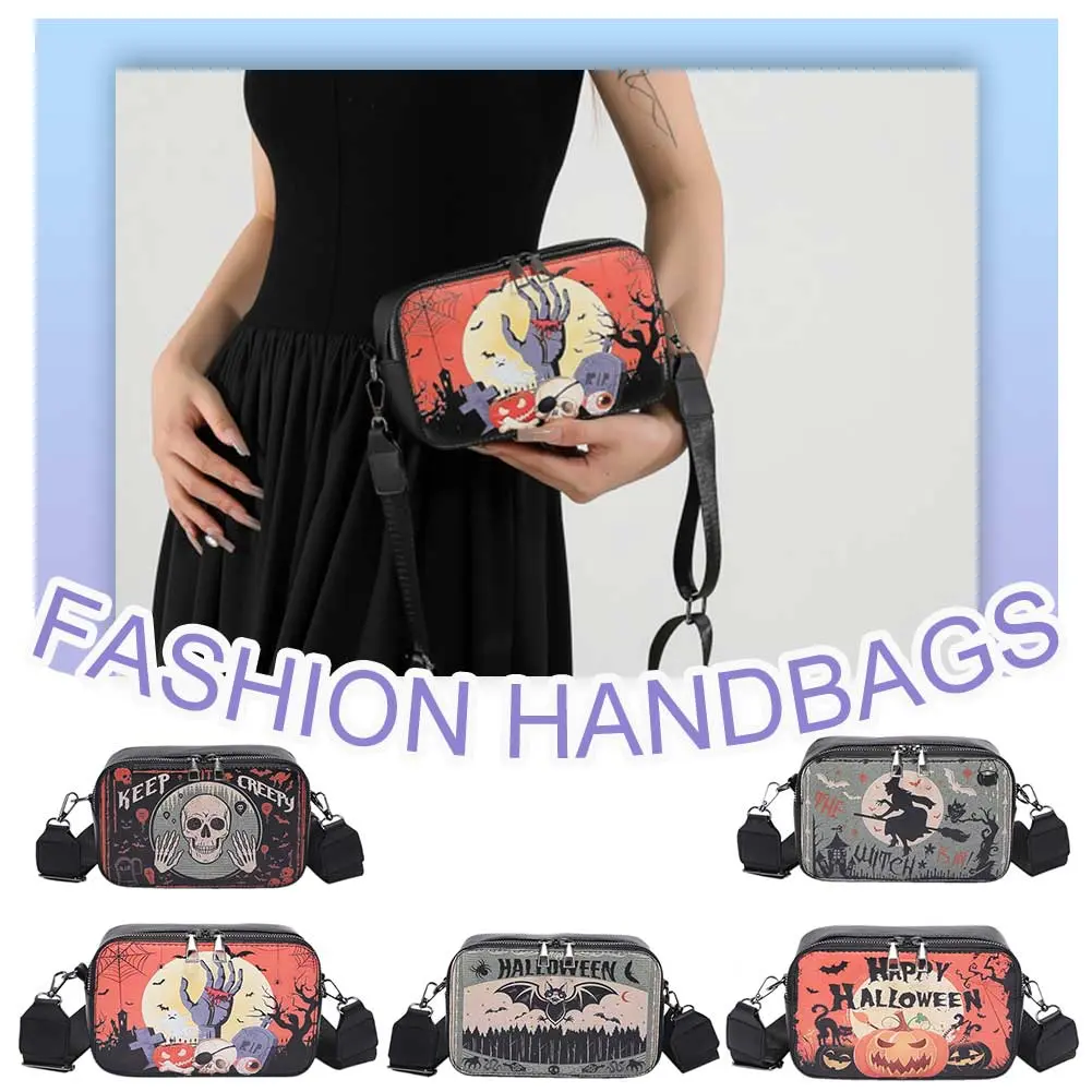 Handbag for Women Adjustable Strap Satchel Purse PU Leather Zipper Clutch Purse for Halloween Travel Shopping