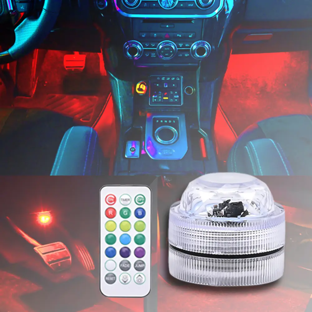 Wireless Adhesive RGB Auto Atmosphere Lamp LED Car Interior Environmental Light Multicolor LED Light Remote Control Decoration