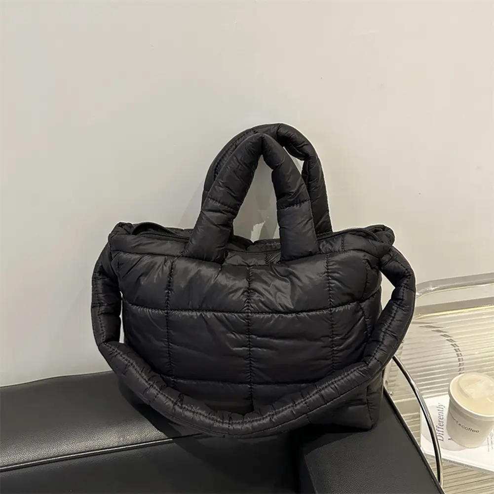 Women Quilted Shoulder Bag Large Capacity Puffer Tote Handbag Solid Color Quilted Top Handle Bag Ladies Commute Bag